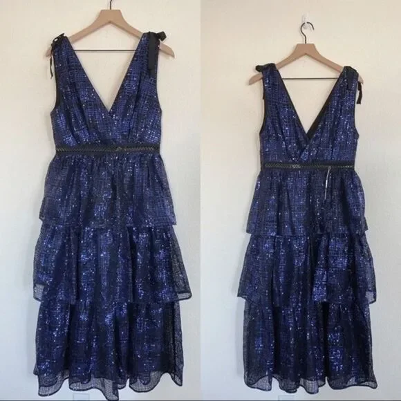 knee length dresses for ladies Champagne Sequin Embroidered Midi Dress – self-portrait-US main image 0